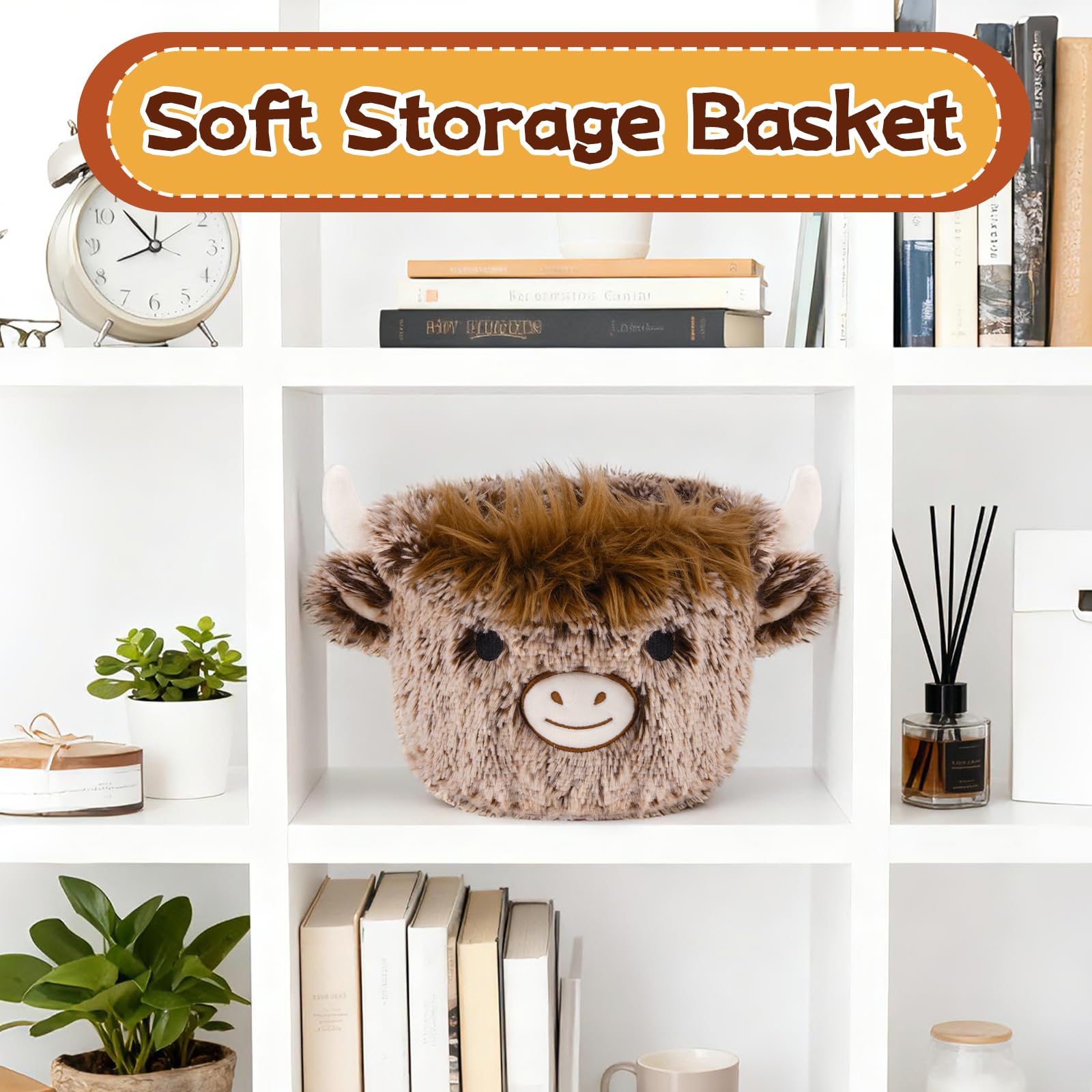 Hkojewp Highland Cow Plush Basket soft horns add whimsical charm.