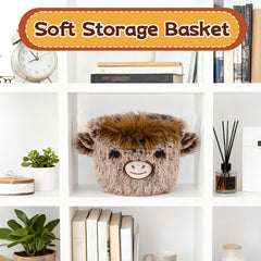 Hkojewp Highland Cow Plush Basket soft horns add whimsical charm.