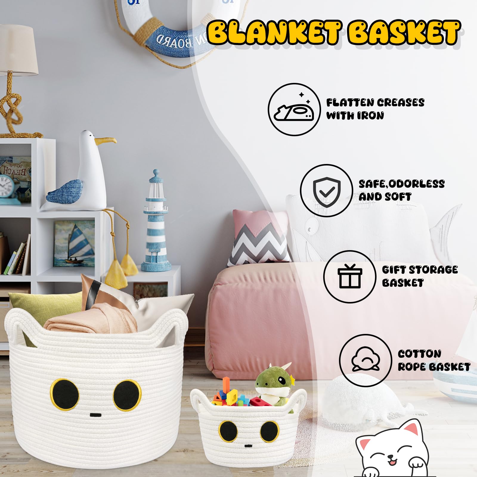 Hkojewp nursery organization basket demonstrates versatile use in living room