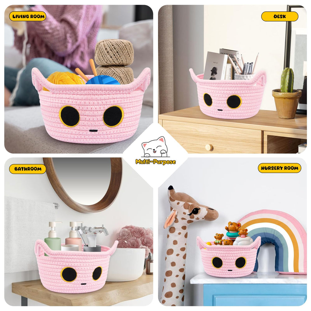 Hkojewp pink cat embroidery basket adds cute decor and storage