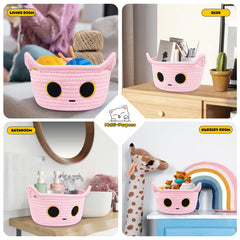 Hkojewp pink cat embroidery basket adds cute decor and storage