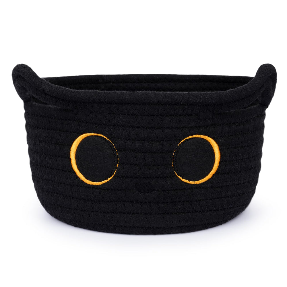 Hkojewp small storage basket with black cat ears for nursery toy organization.