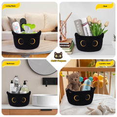 Hkojewp small storage basket featuring black cat embroidery for durable daily use.