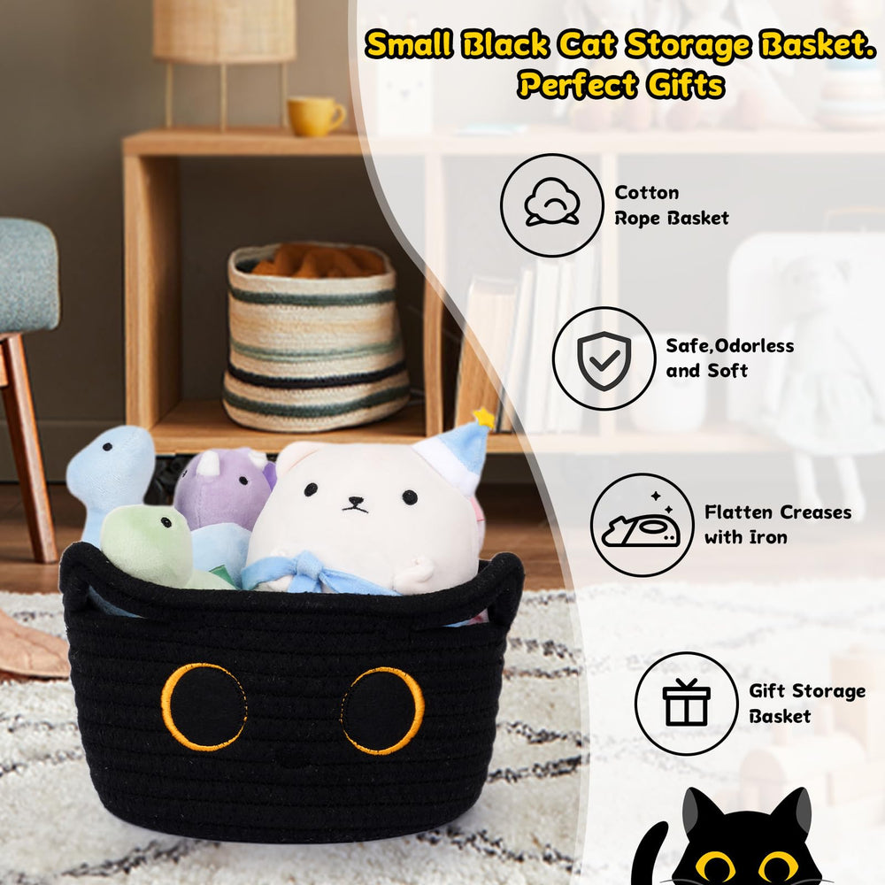 Hkojewp nursery storage basket organizes toys and blankets with playful cat design.