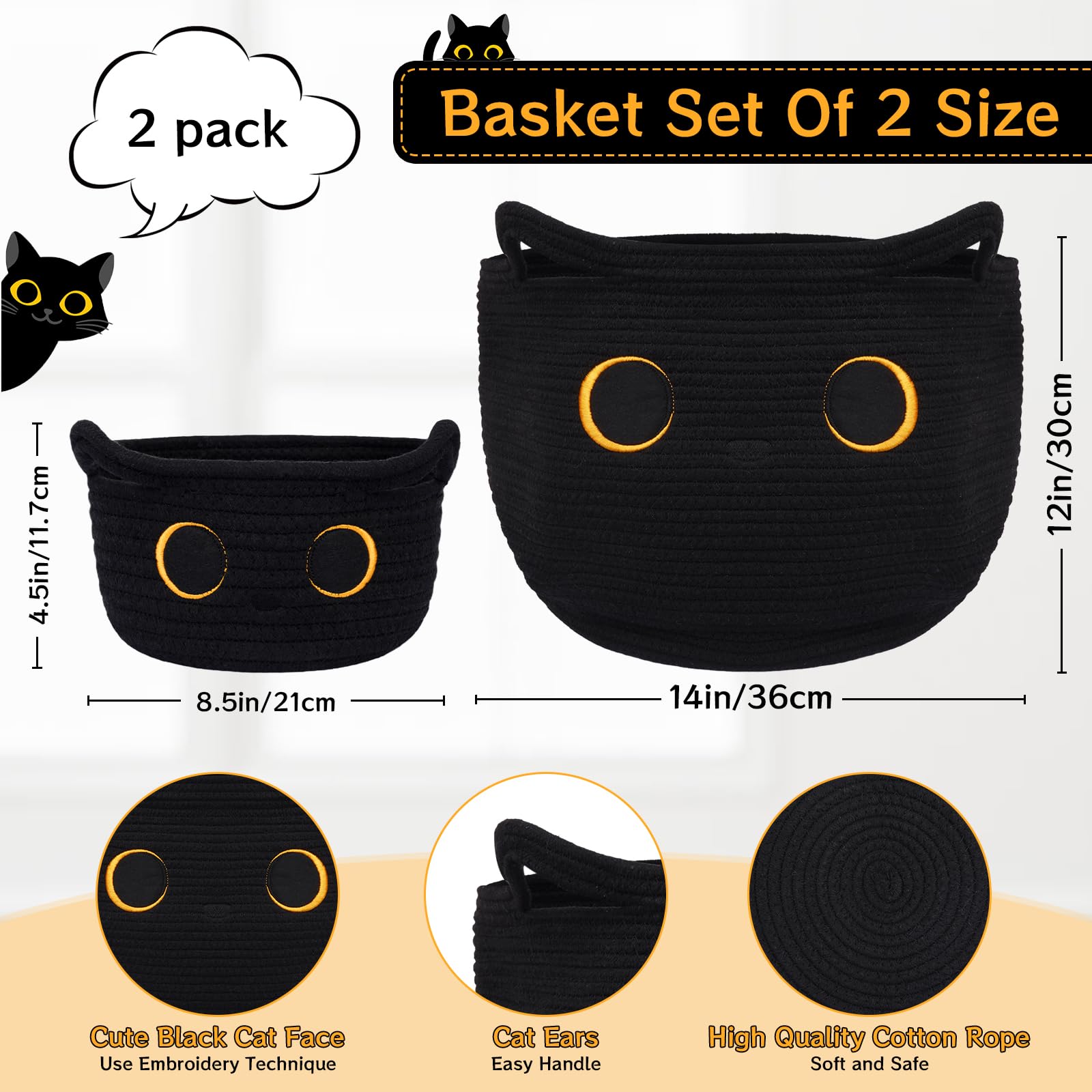 Hkojewp storage basket featuring cat embroidery detail for nursery charm