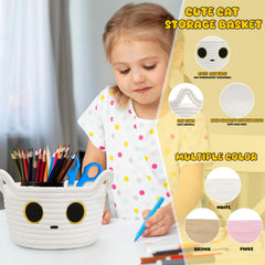 Hkojewp white cat embroidery basket closeup shows cute design and safe materials