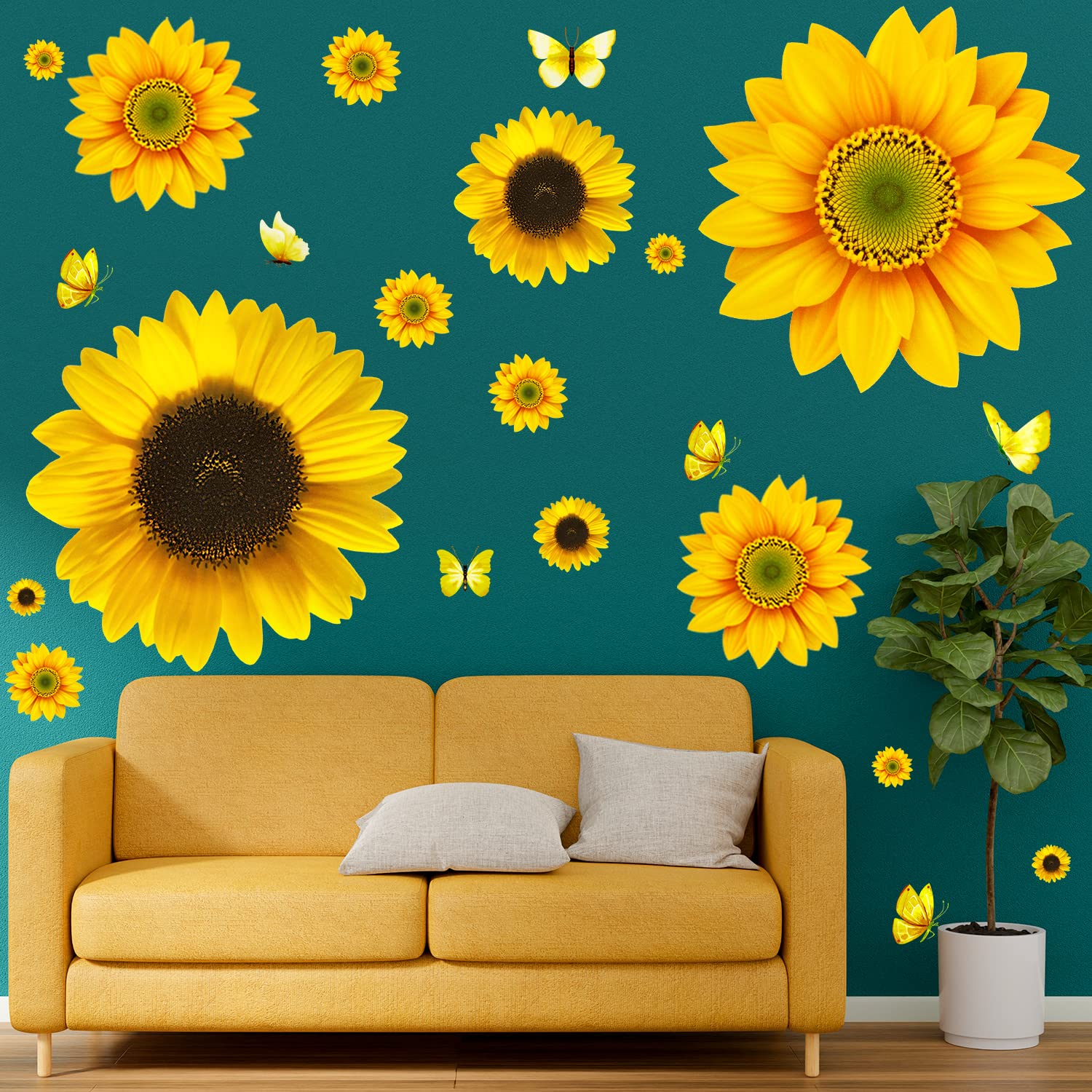 HLARTNET large sunflower wall decal adds cheerful yellow to living spaces.