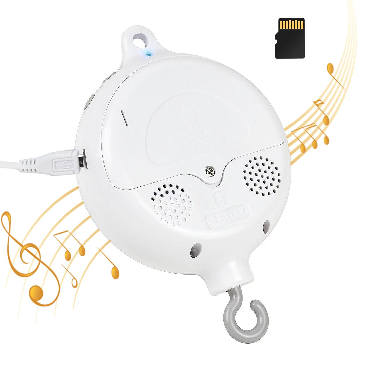 HLEEDUO crib mobile Bluetooth connection enables wireless music playback for baby's nursery.