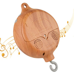 HLEEDUO crib mobile motor with wood grain design enhances nursery decor and calming visuals.