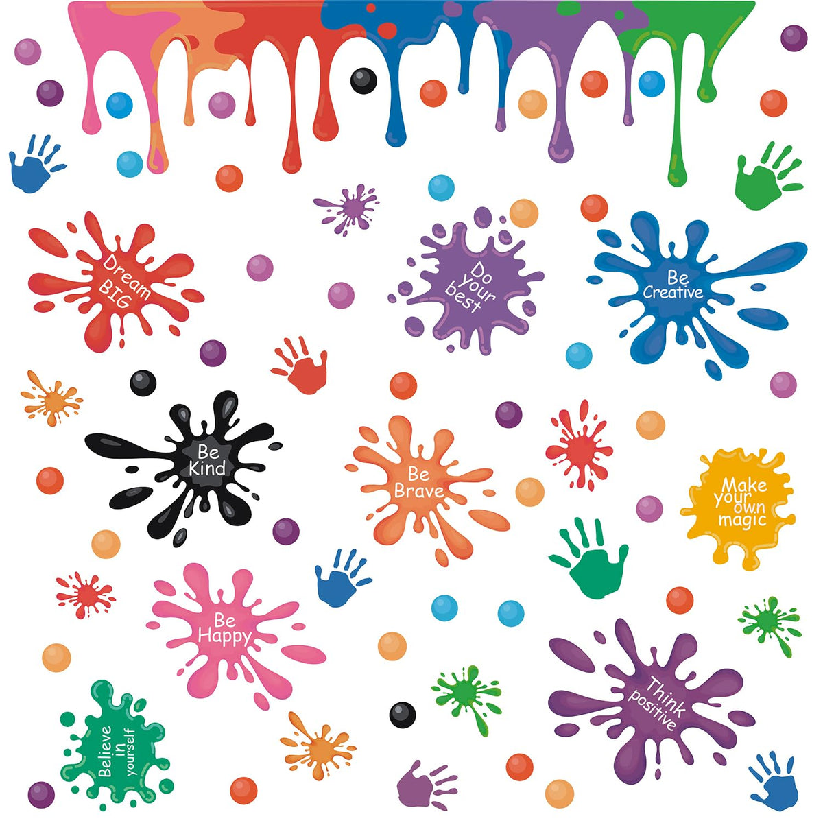 HLNIUC colorful ink-splashes wall sticker 31-piece set brightens a kid's room
