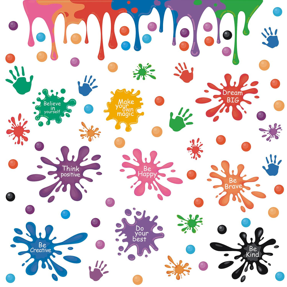 HLNIUC ink splatter wall decal ensemble for vibrant classroom or playroom decor.