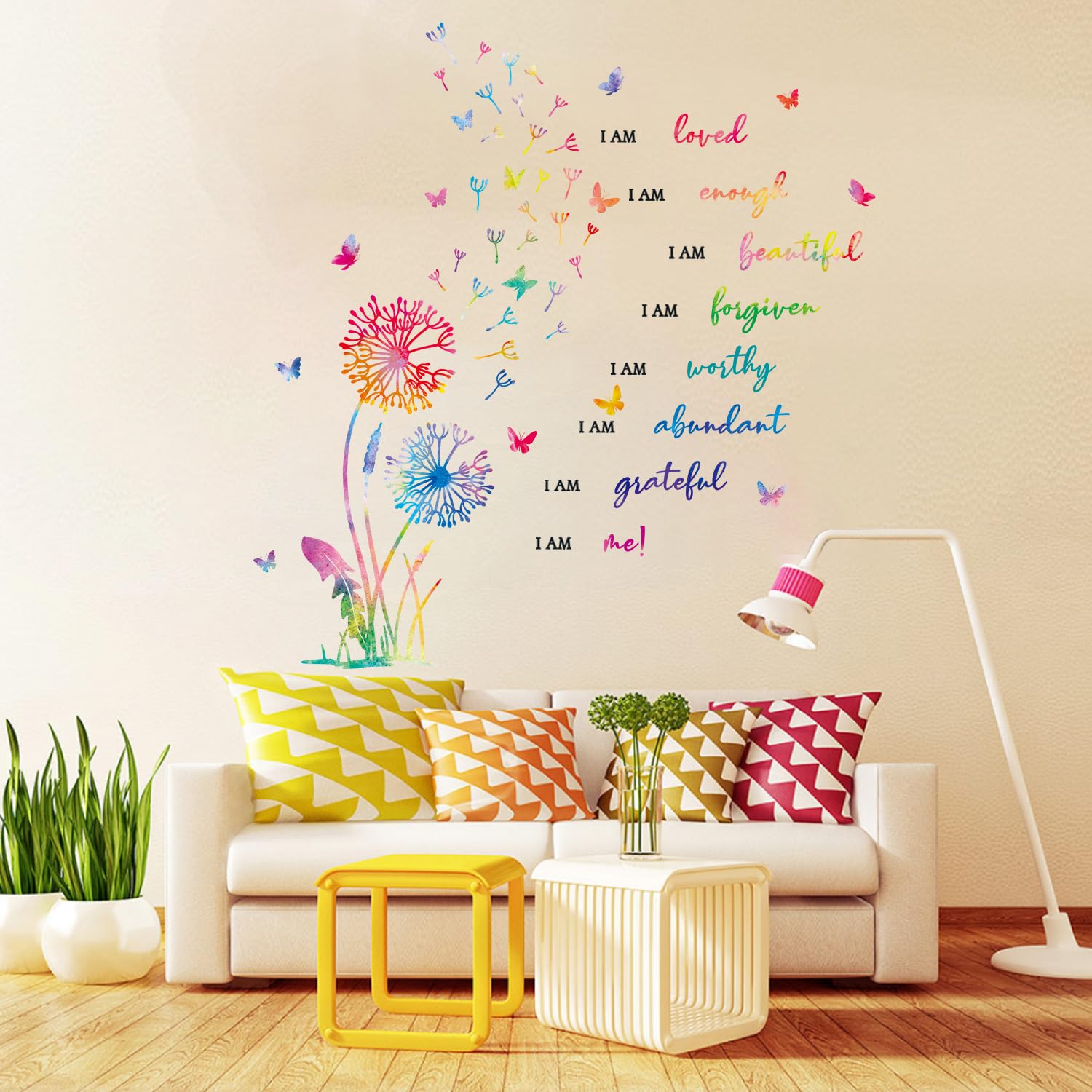HLNIUC nursery and playroom decor with colorful dandelions and butterflies.