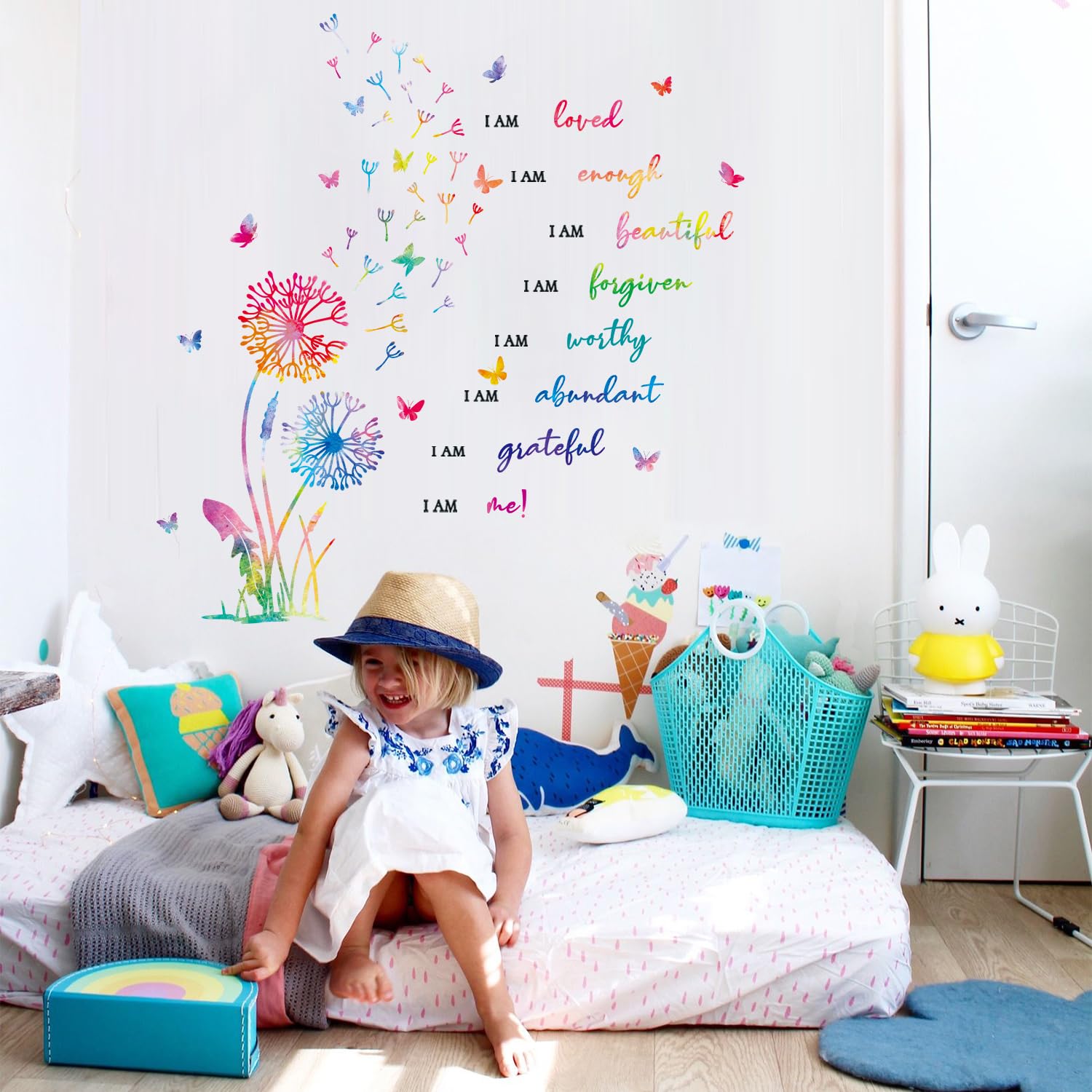 HLNIUC peel-and-stick wall art designed for kid rooms, easy repositioning.