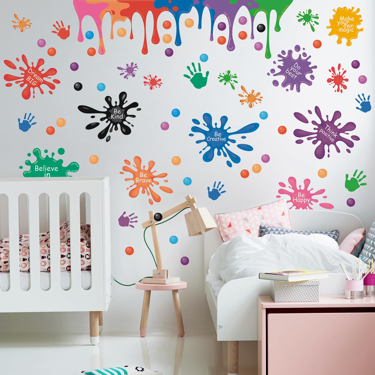 HLNIUC polka-dot art decor enhances color in a kids' room
