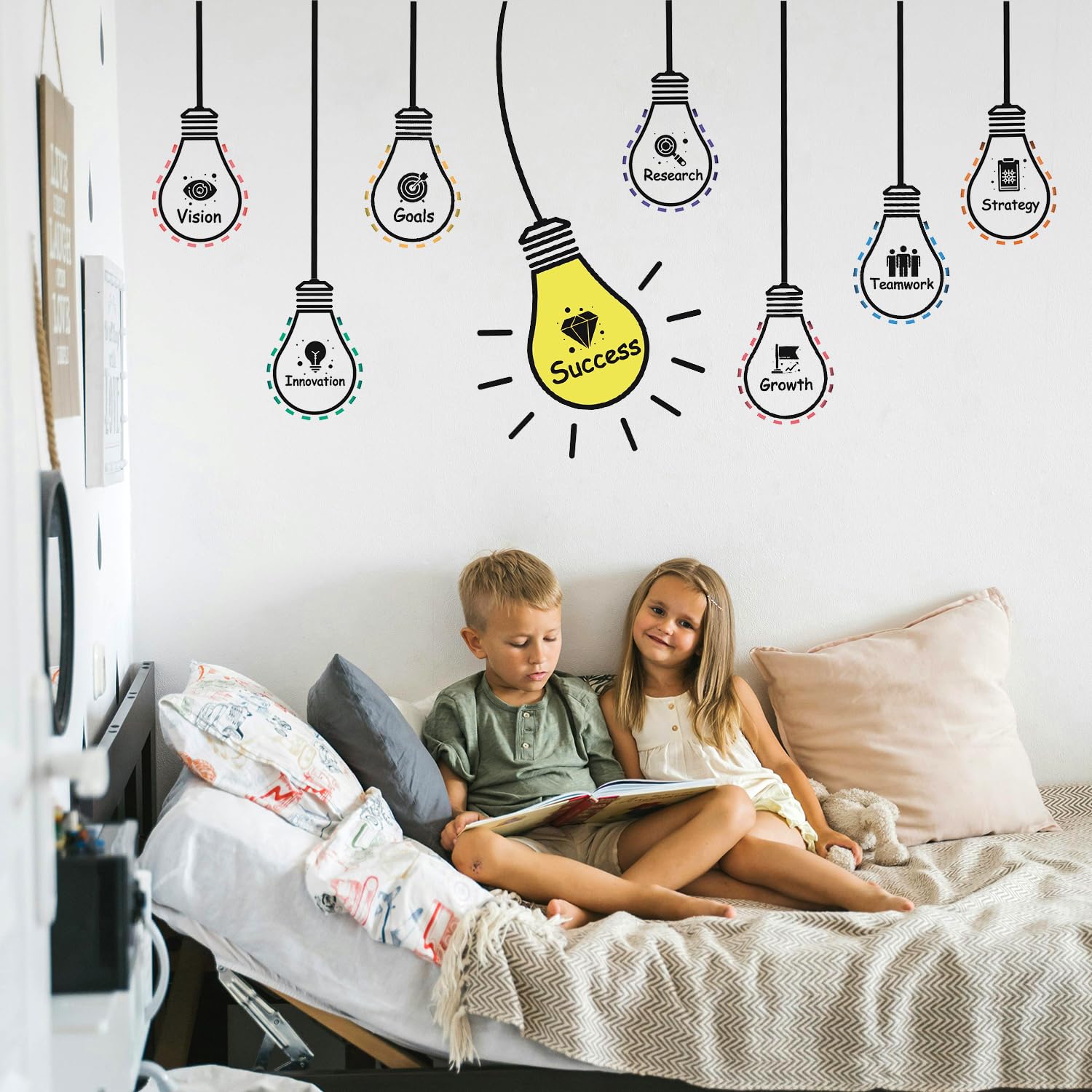 HLNIUC wall decal shows inspirational words pattern for office productivity and collaboration.