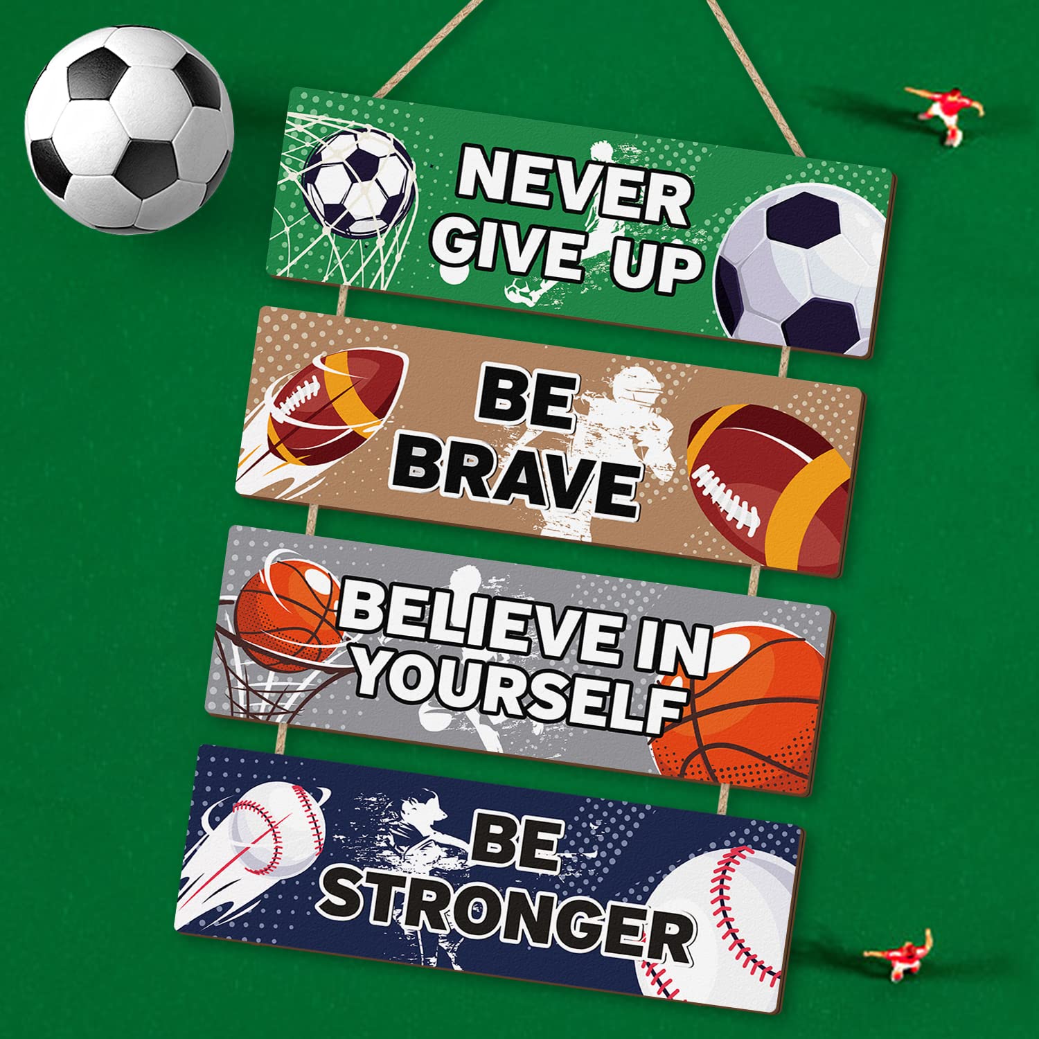 HLNIUC soccer wood sign creates athletic wall art for teens.