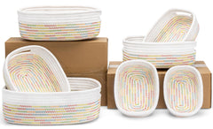HLWDFLZ 7-piece cotton rope baskets arranged for nursery organization and toy storage.
