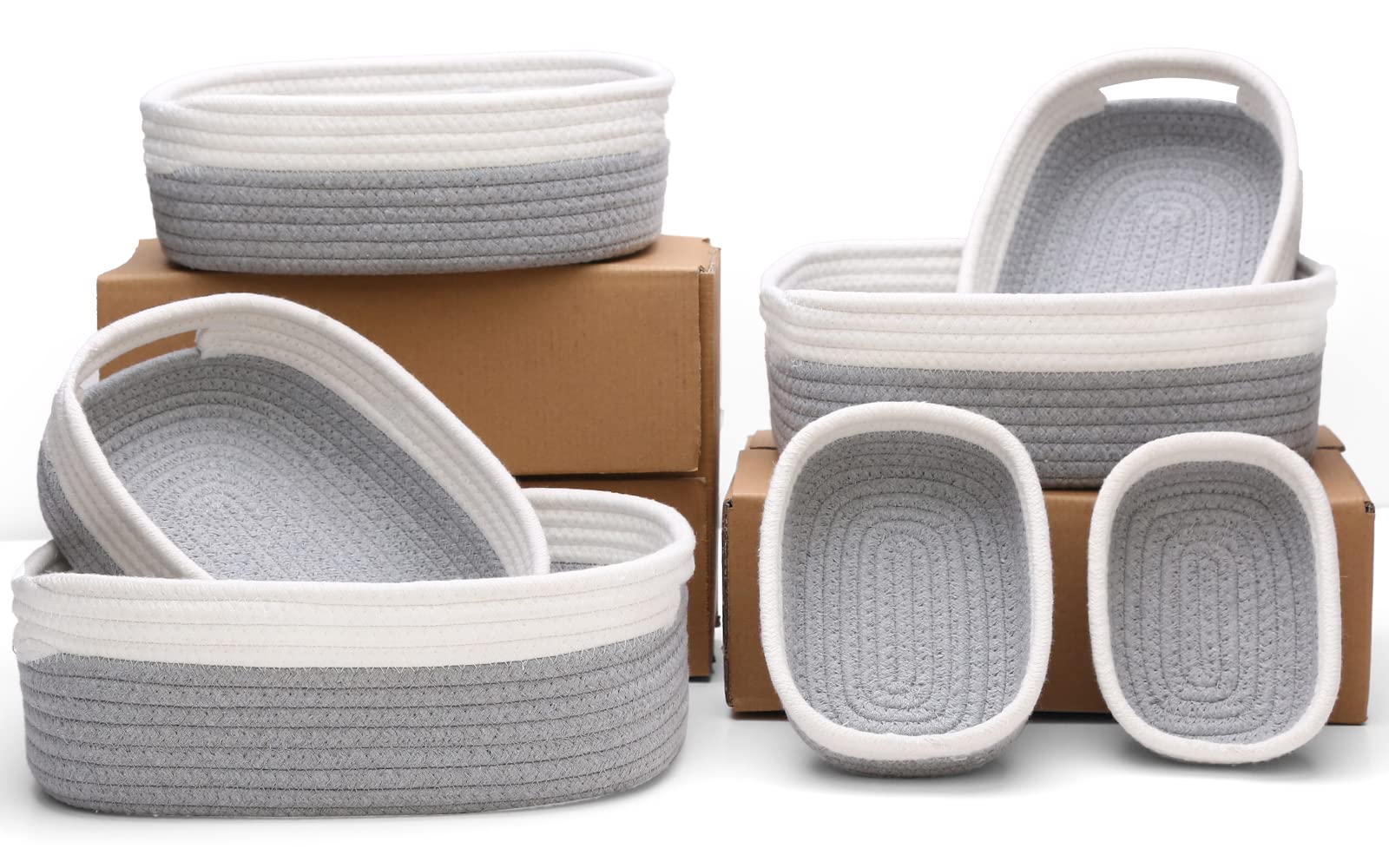 HLWDFLZ basket set in white and gray for nursery storage.