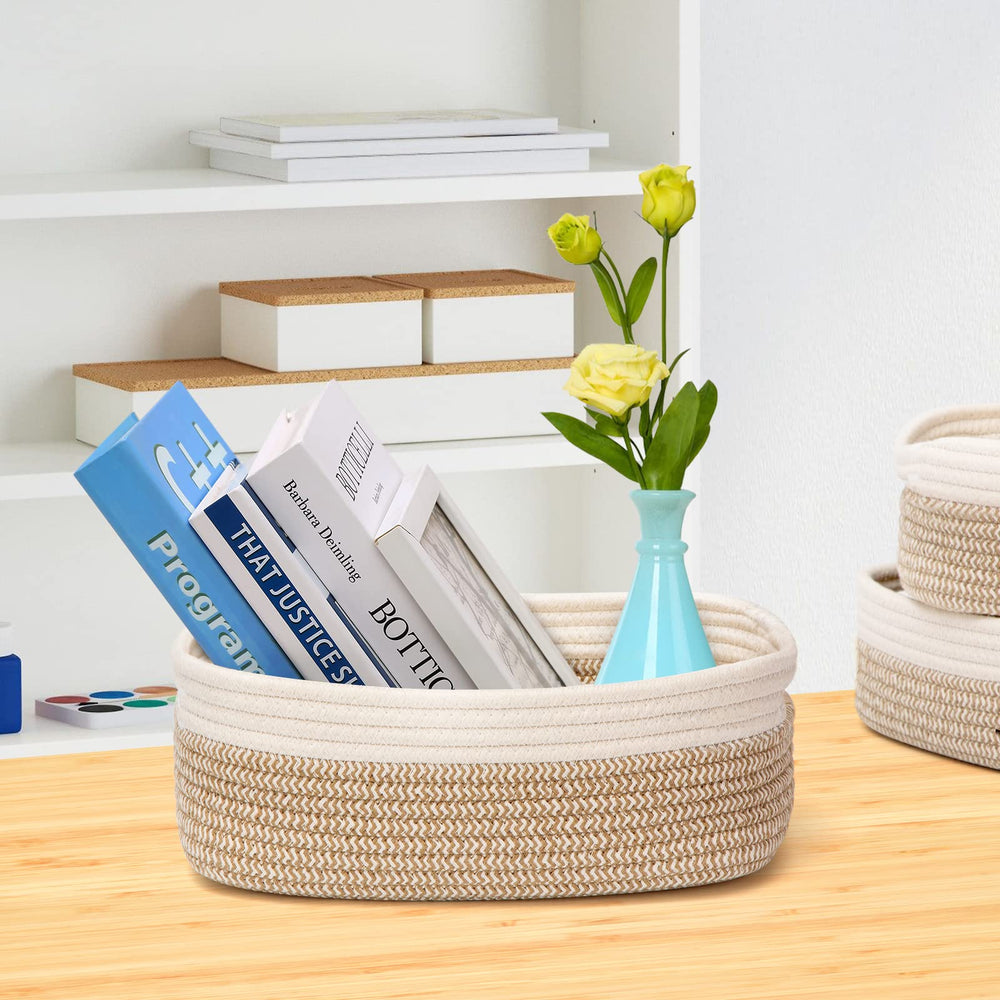 HLWDFLZ basket set complements nursery decor with soft white and brown tones.