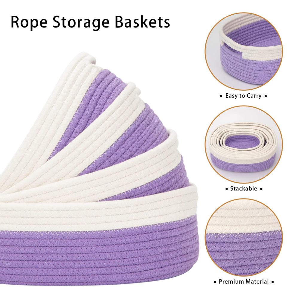 HLWDFLZ bathroom organization basket in white-purple enhances decluttering and countertop cleanliness.