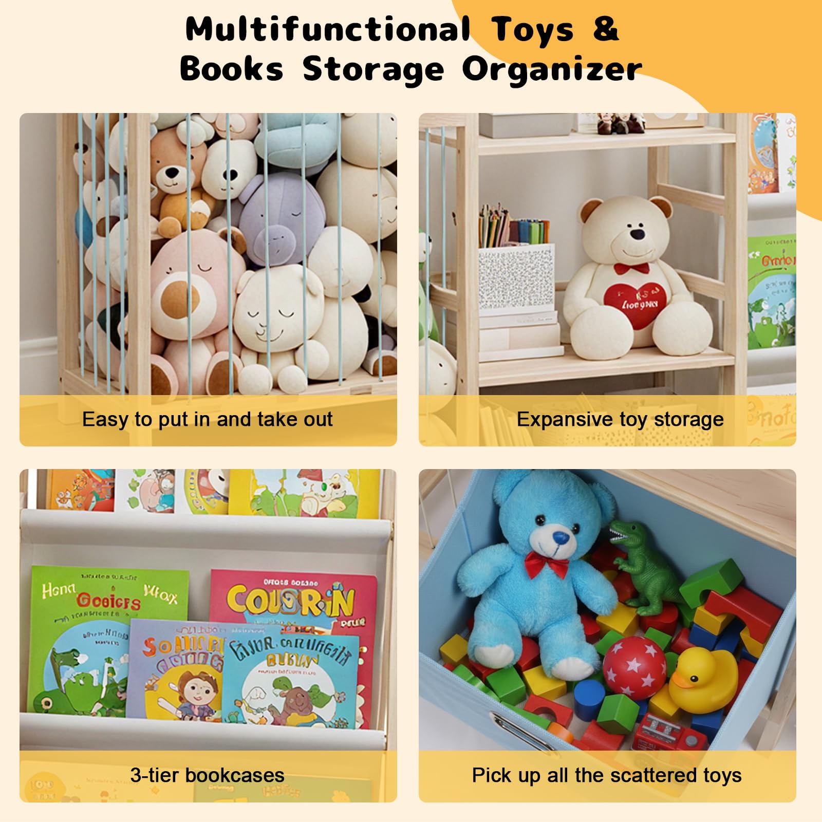 HMAZAE stuffed animal storage child-height design invites independent cleanup and self-help