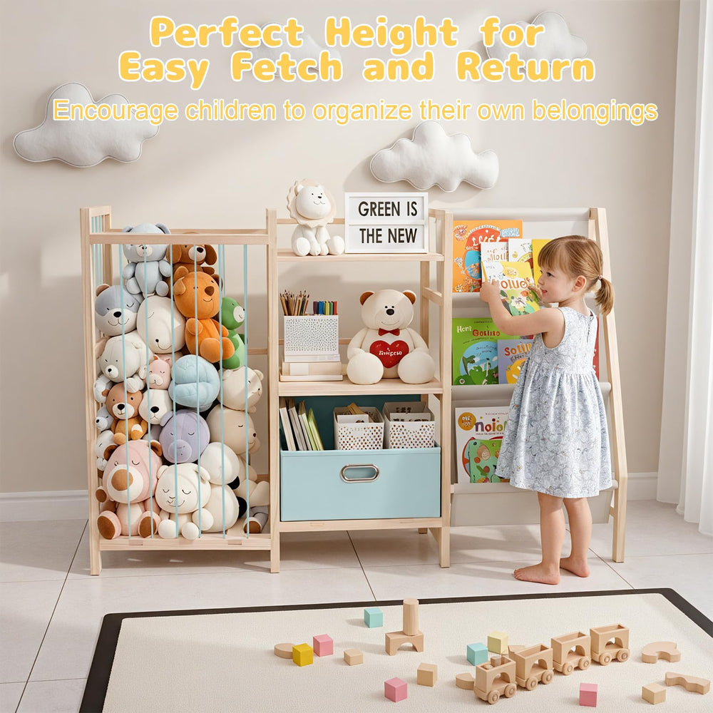 HMAZAE stuffed animal storage durable pine wood ensures sturdy, safe storage in nurseries