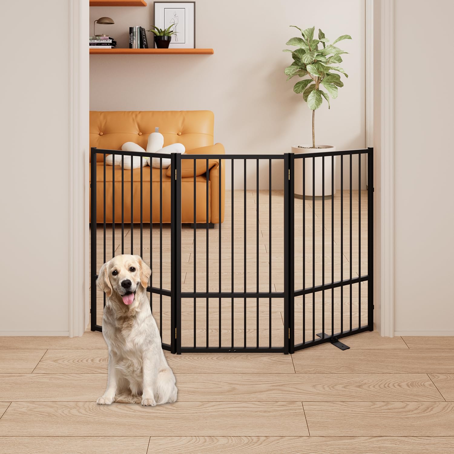 HMHTCT folding dog gate with 360-degree hinges shapes into Z or U patterns for flexible layouts.