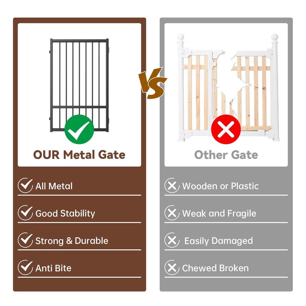 HMHTCT freestanding gate with support feet provides stable indoor containment.