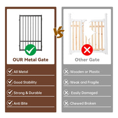HMHTCT freestanding gate with support feet provides stable indoor containment.