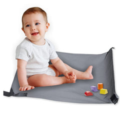 HMOCK toddler airplane bed setup shows leg-supporting foot hammock for comfortable flights