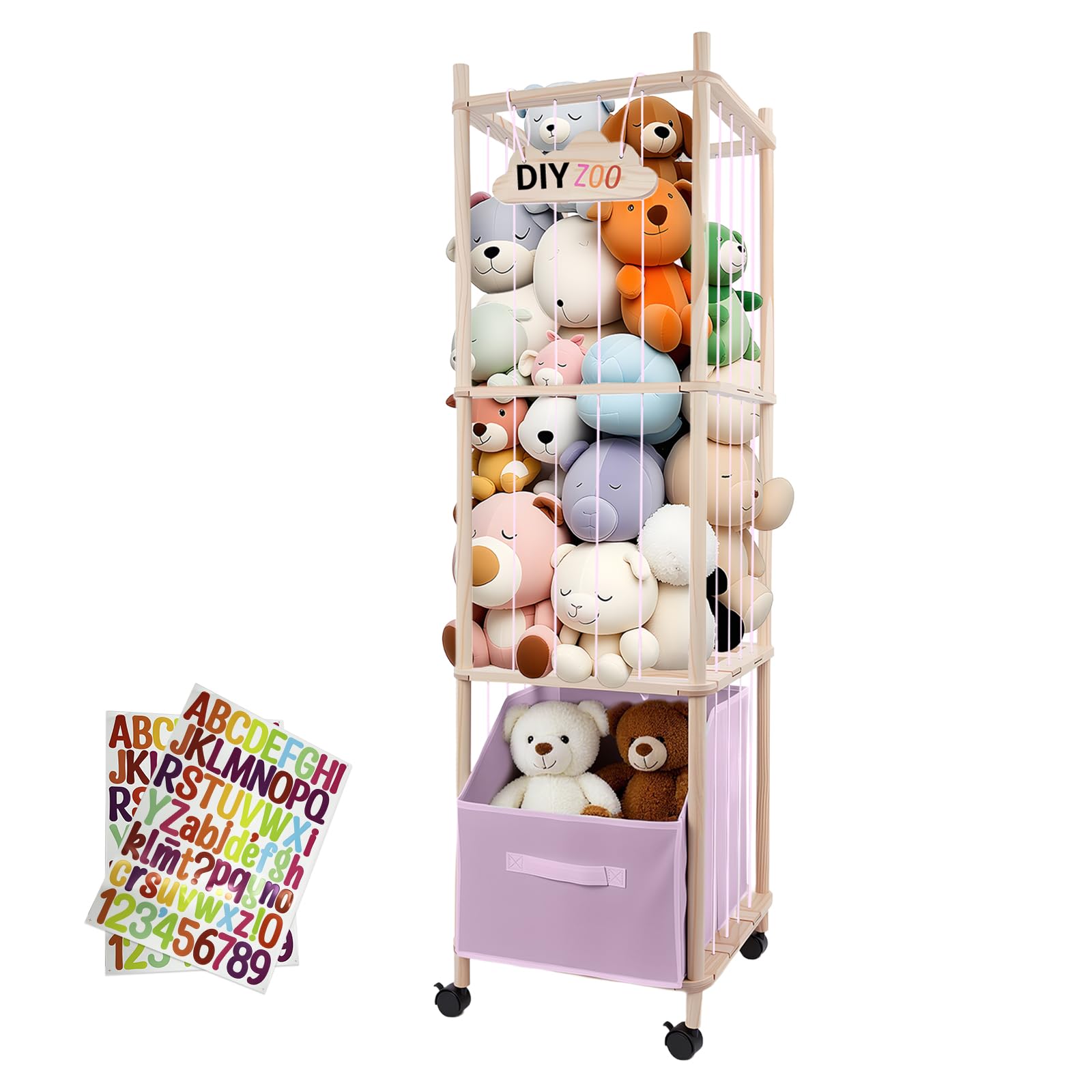HMAZAE 56-inch stuffed animal storage tower demonstrates vertical capacity for plush collections.