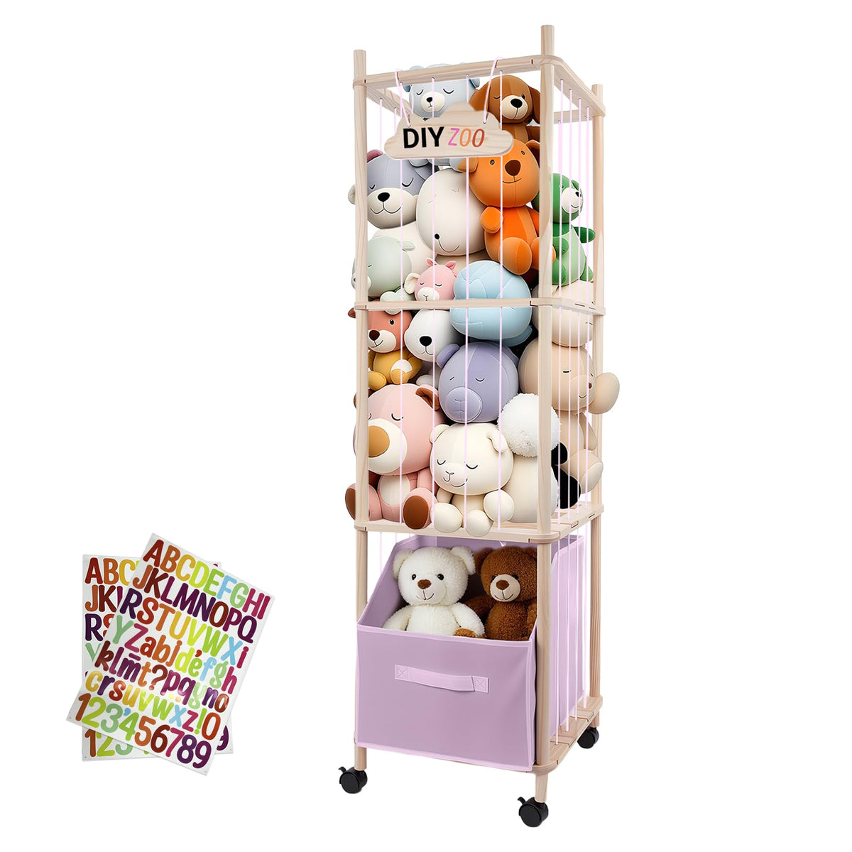 HMAZAE 56-inch stuffed animal storage tower demonstrates vertical capacity for plush collections.
