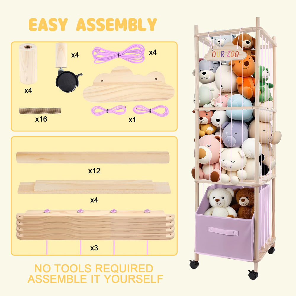 HMAZAE storage in use displays a tidy, reachable plush tower for kids.