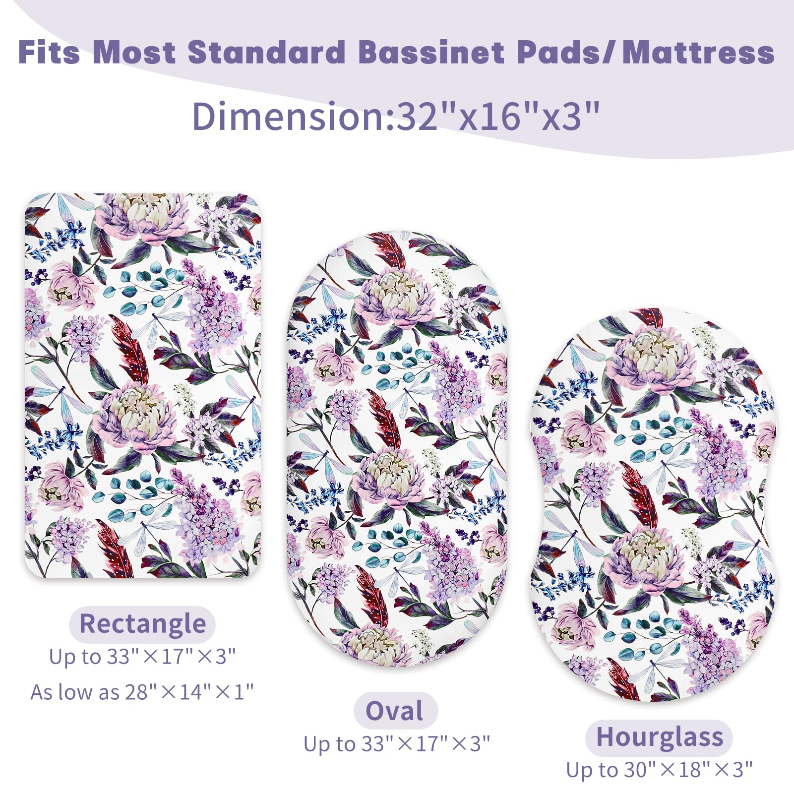 HNHUAMING purple-wisteria floral pattern on bassinet sheet enhances nursery decor.