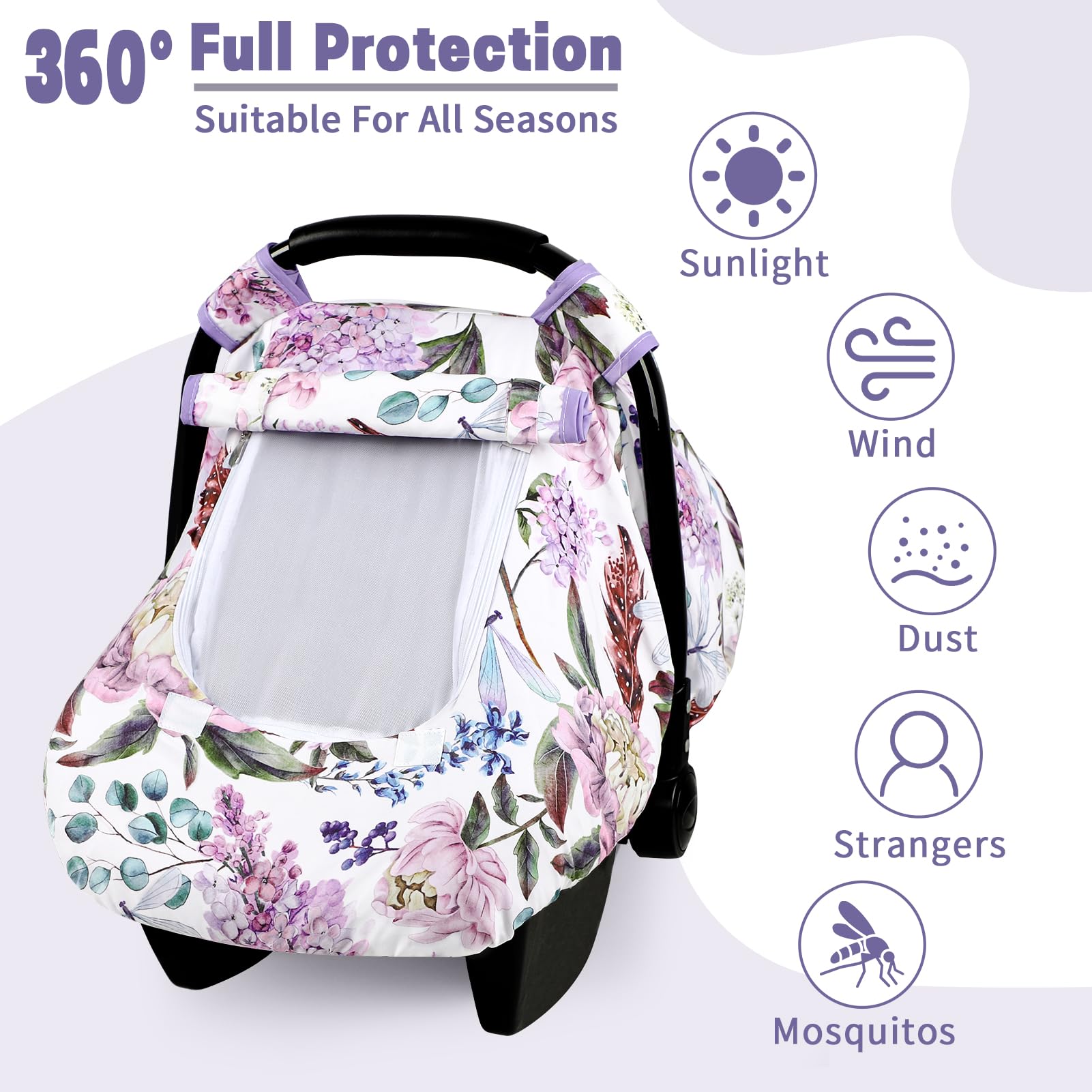 HNHUAMING infant car-seat-cover close-up shows soft minky backing.