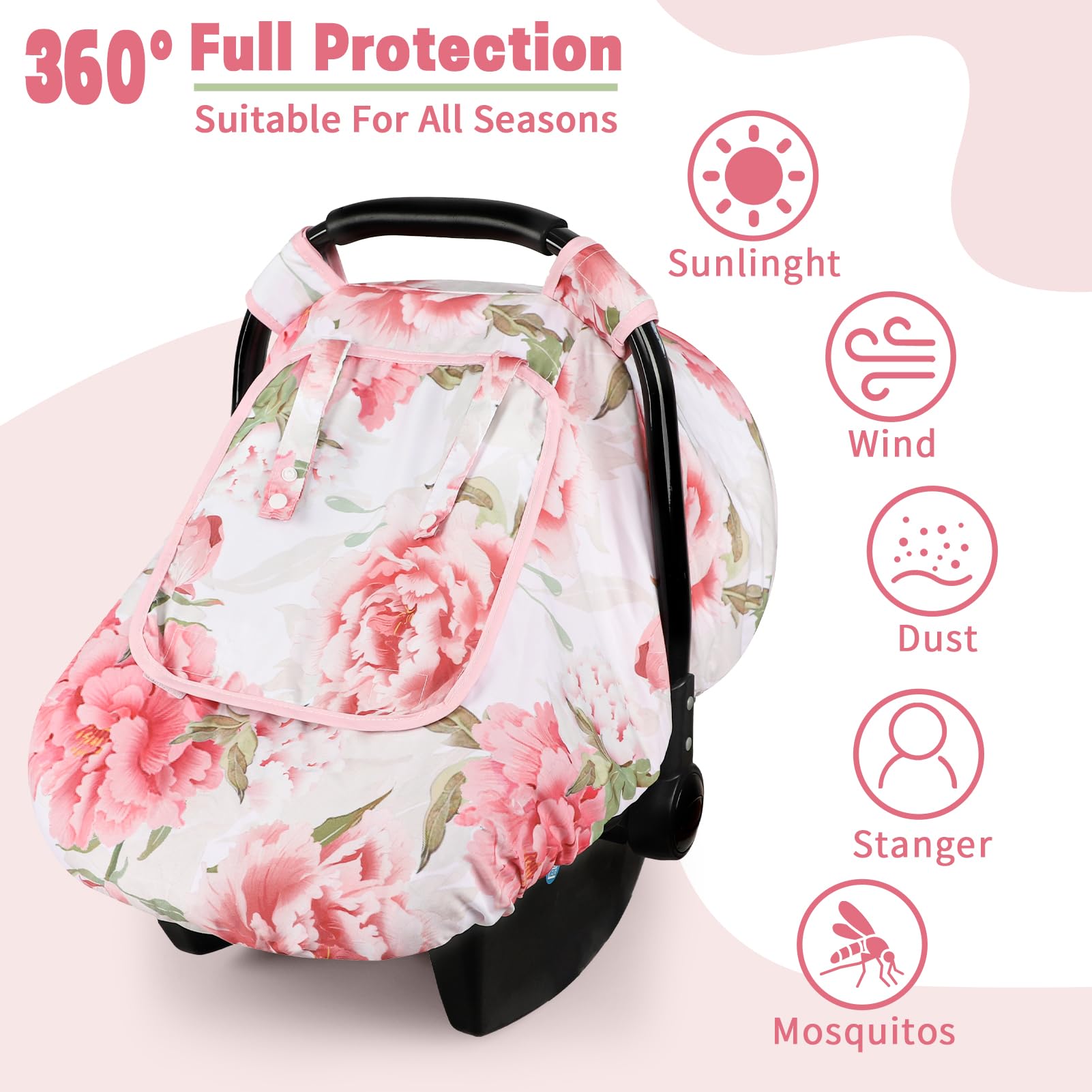 HNHUAMING infant car seat cover features a two-layer window design for airflow and privacy.