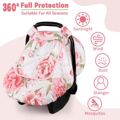 HNHUAMING infant car seat cover features a two-layer window design for airflow and privacy.