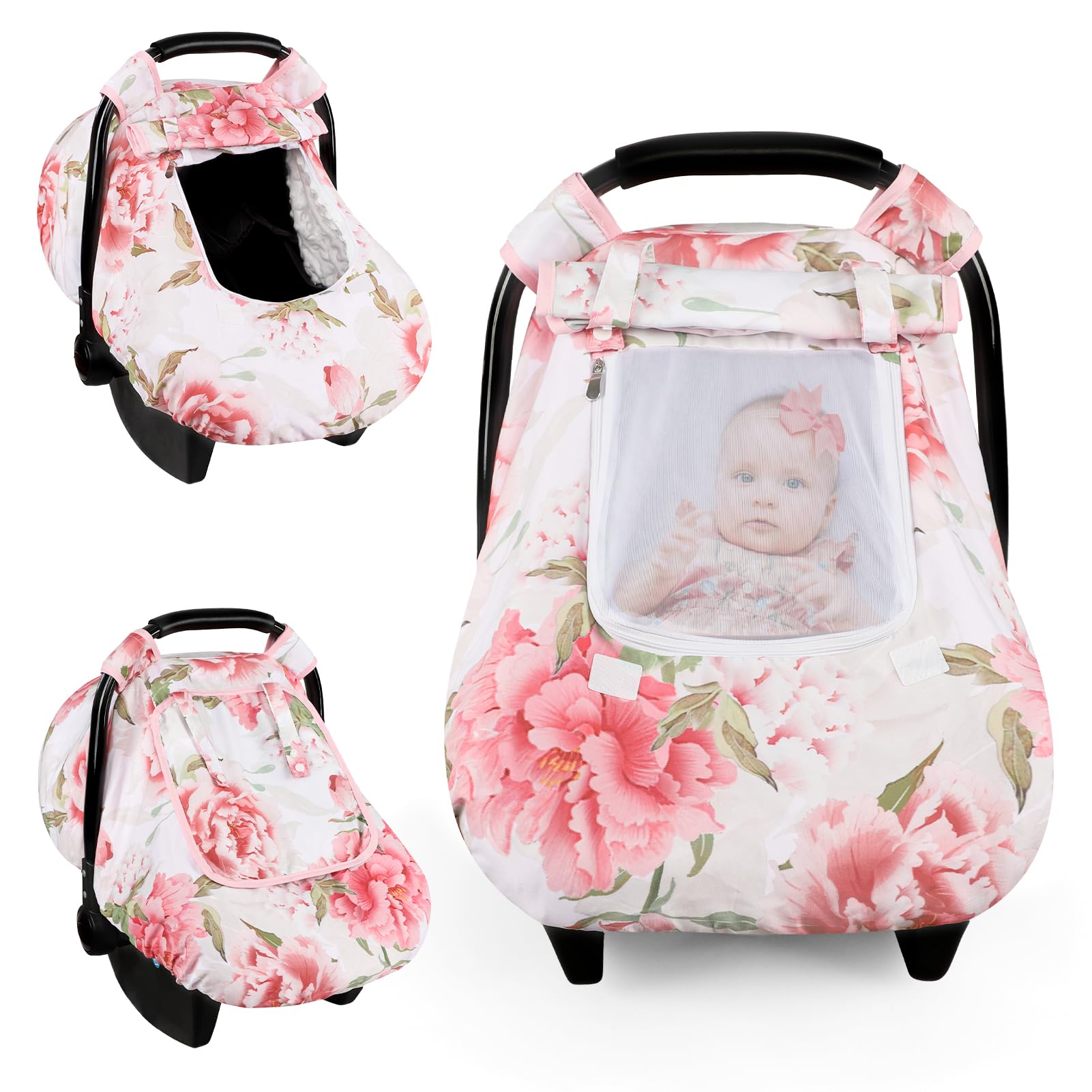 HNHUAMING car seat cover with ultra-soft fabric keeps newborn comfortable on the go.