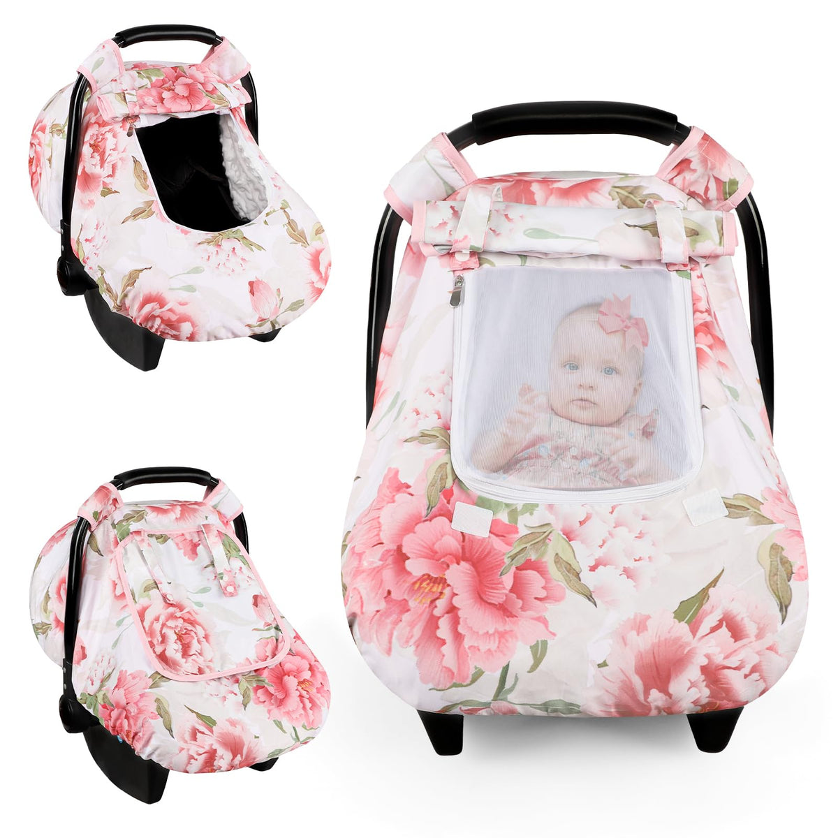 HNHUAMING car seat cover with ultra-soft fabric keeps newborn comfortable on the go.