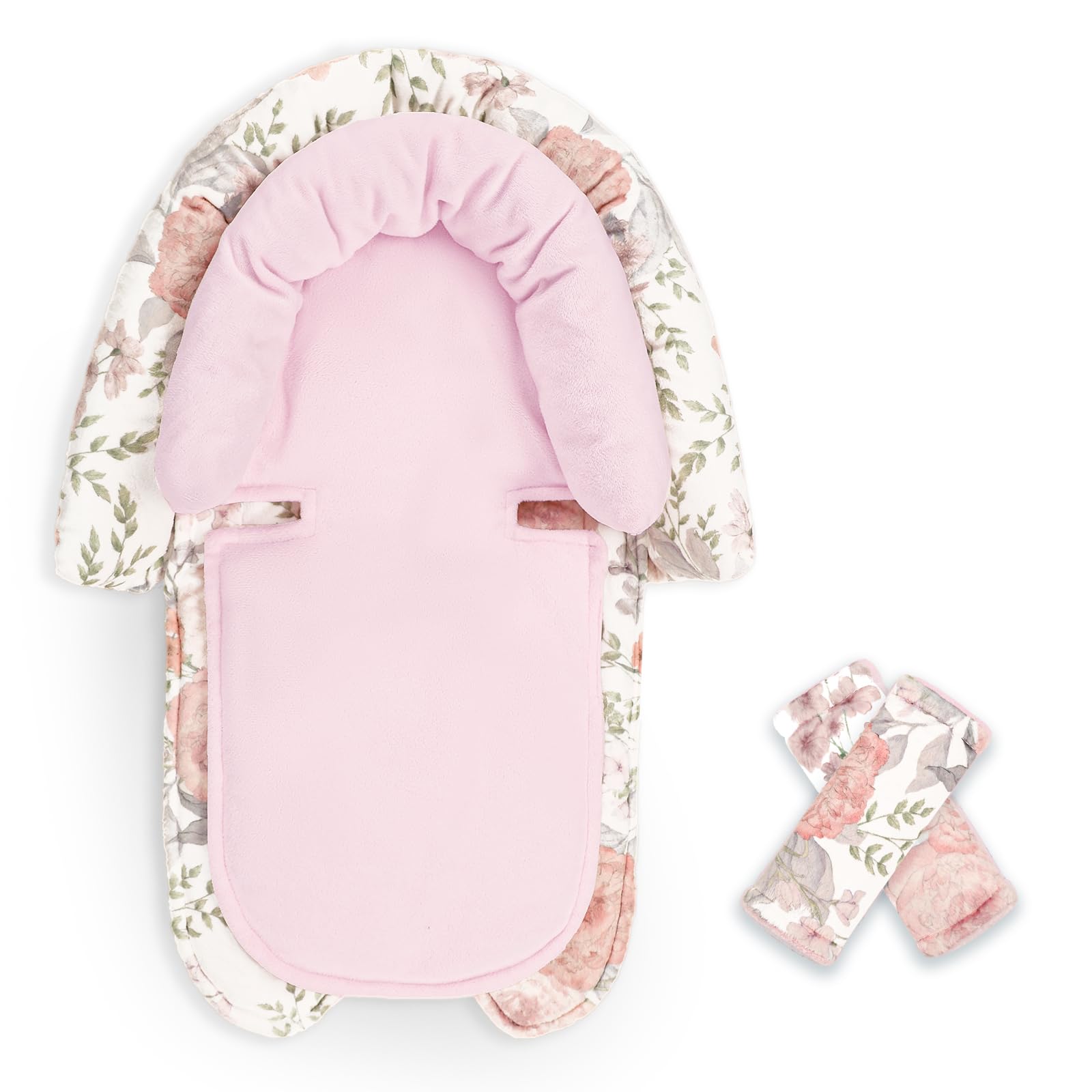 HNHUAMING infant car seat insert with soft plush provides cozy head support on-the-go.