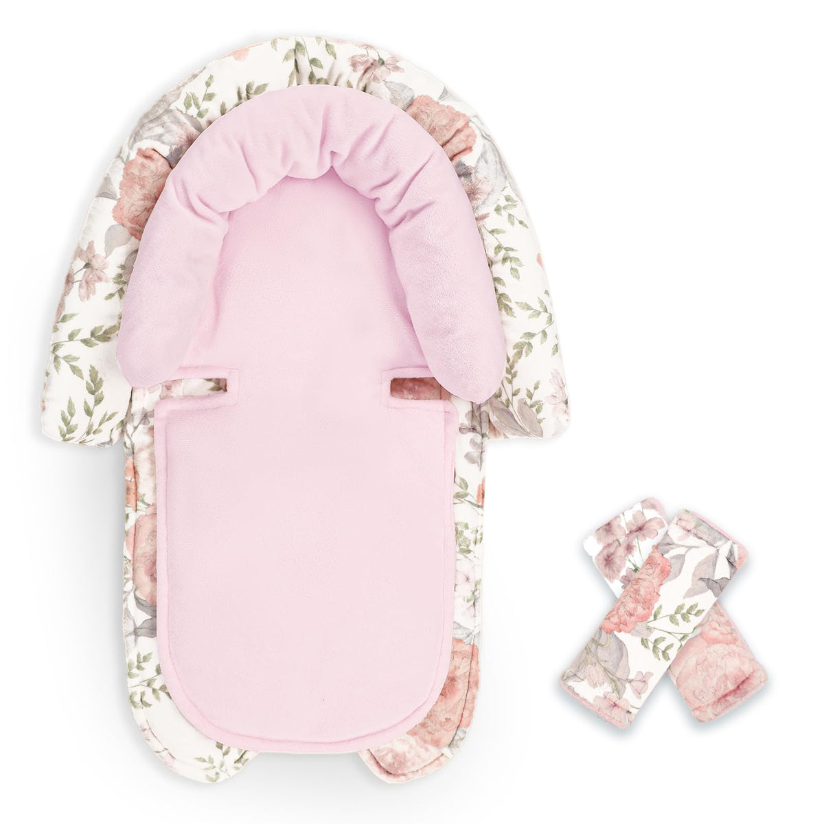 HNHUAMING infant car seat insert with soft plush provides cozy head support on-the-go.