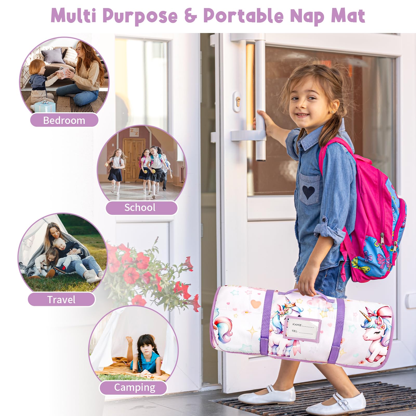 HNHUAMING nap mat rolls up with a carrying handle for travel