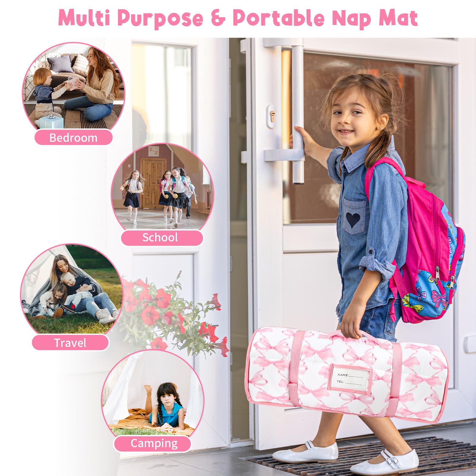HNHUAMING nap mat includes a built-in name tag for identifying belongings.