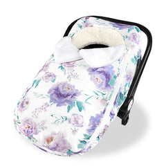 HNHUAMING winter car seat cover front view with purple floral pattern for cozy newborn warmth.
