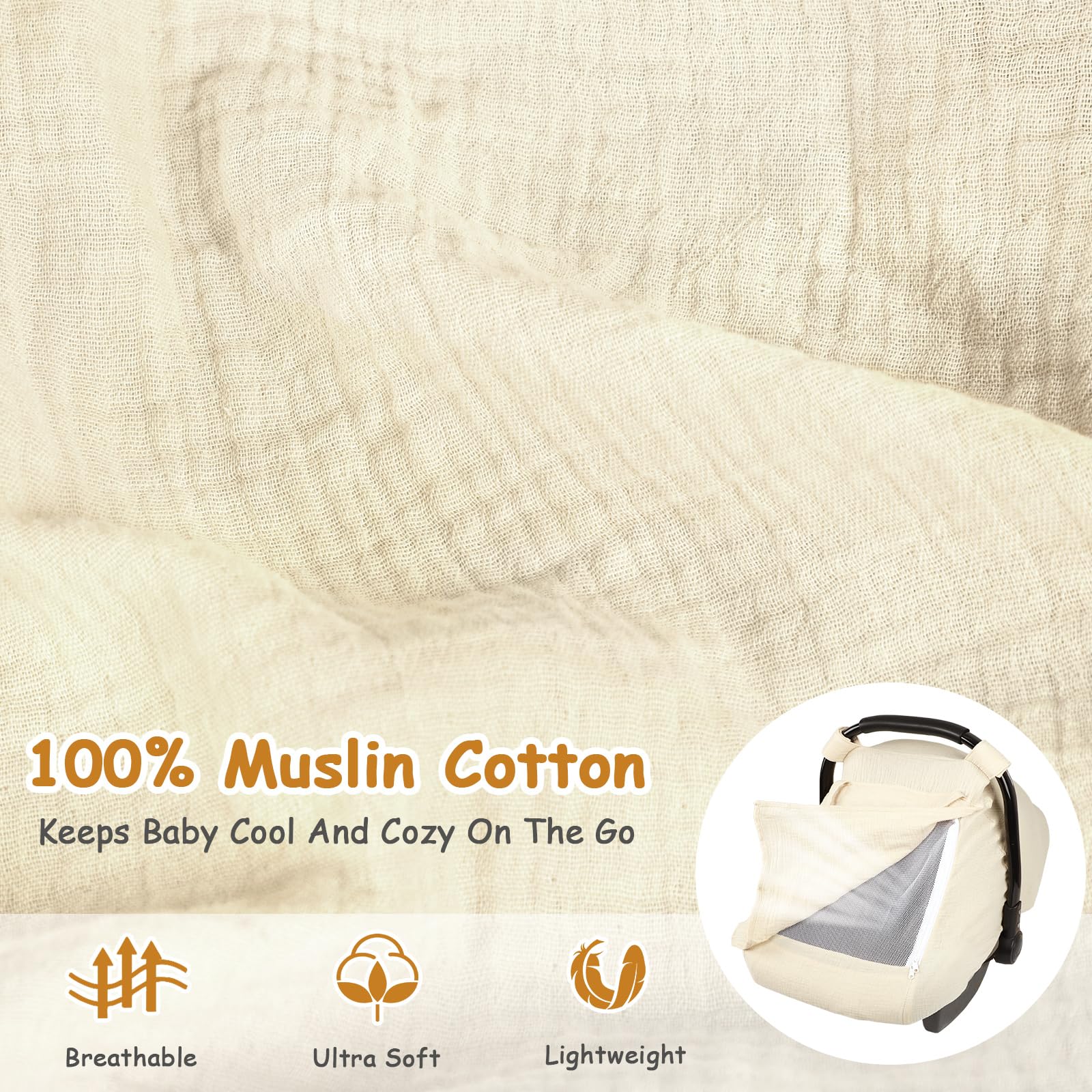 HNHUAMING car seat cover apricot mesh window for ventilation and privacy.