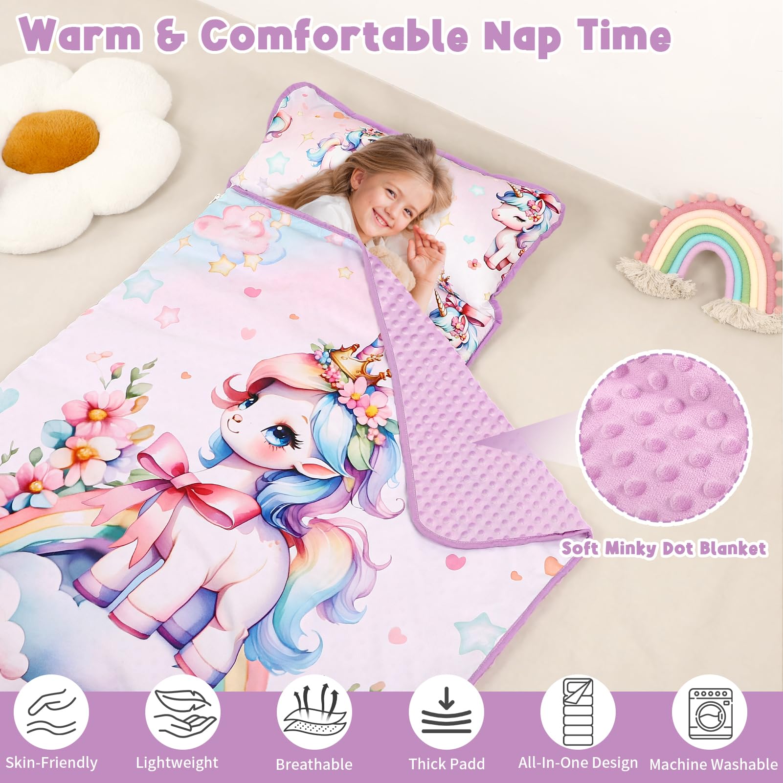 HNHUAMING nap mat with removable pillow enables quick blanket removal