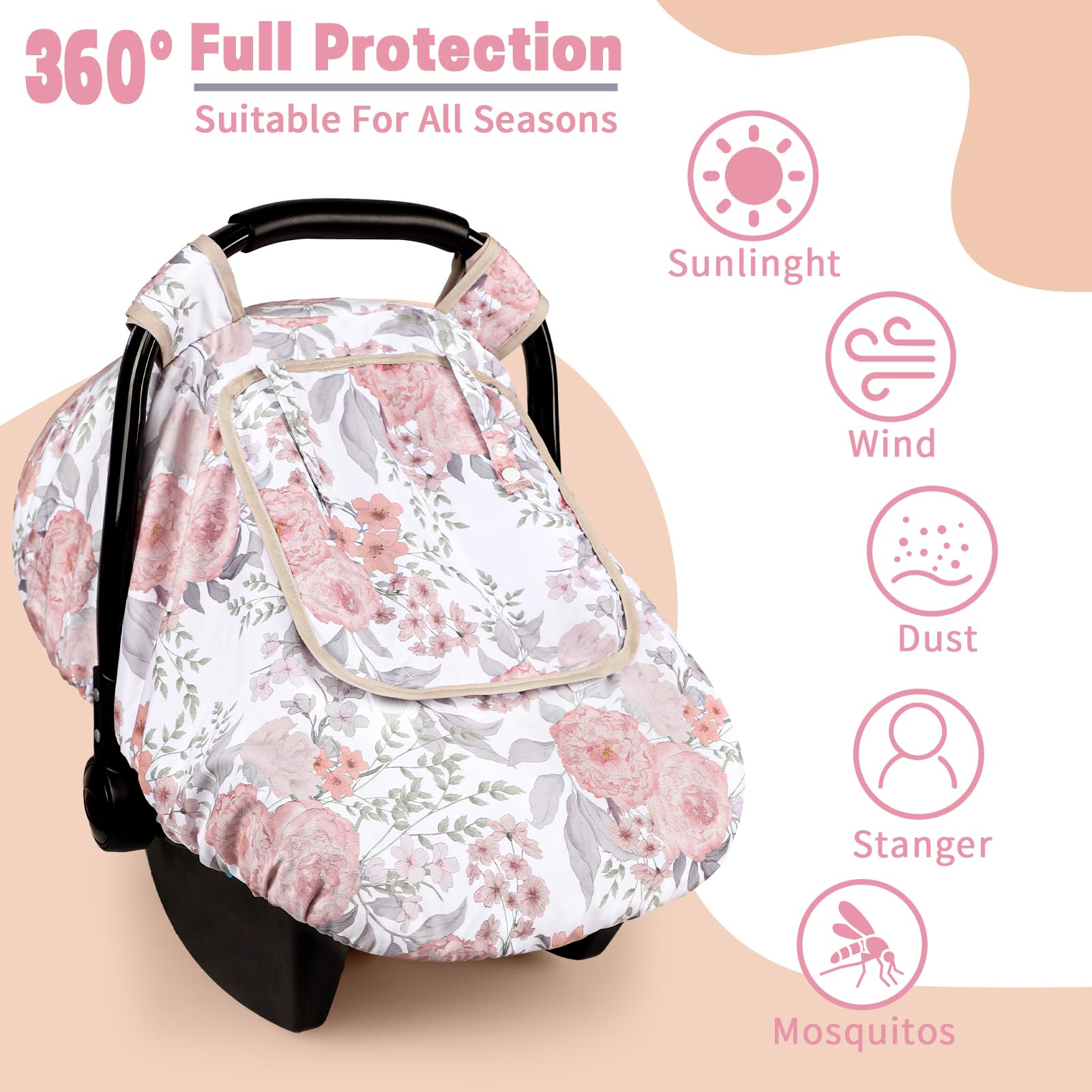 HNHUAMING car seat cover mesh window—breathable airflow for easy baby checks