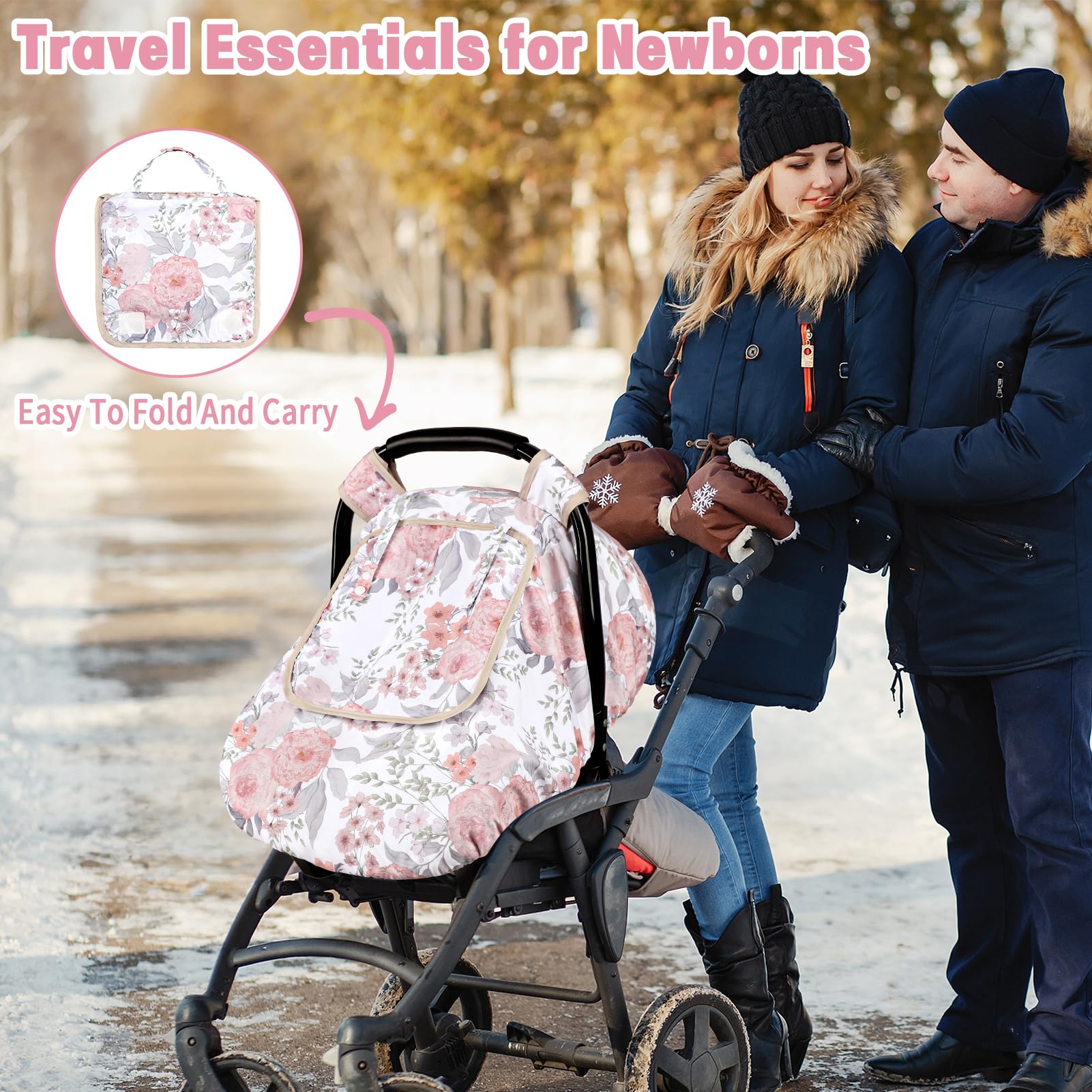 HNHUAMING car seat cover pink floral pattern—stylish, gift-ready baby essential