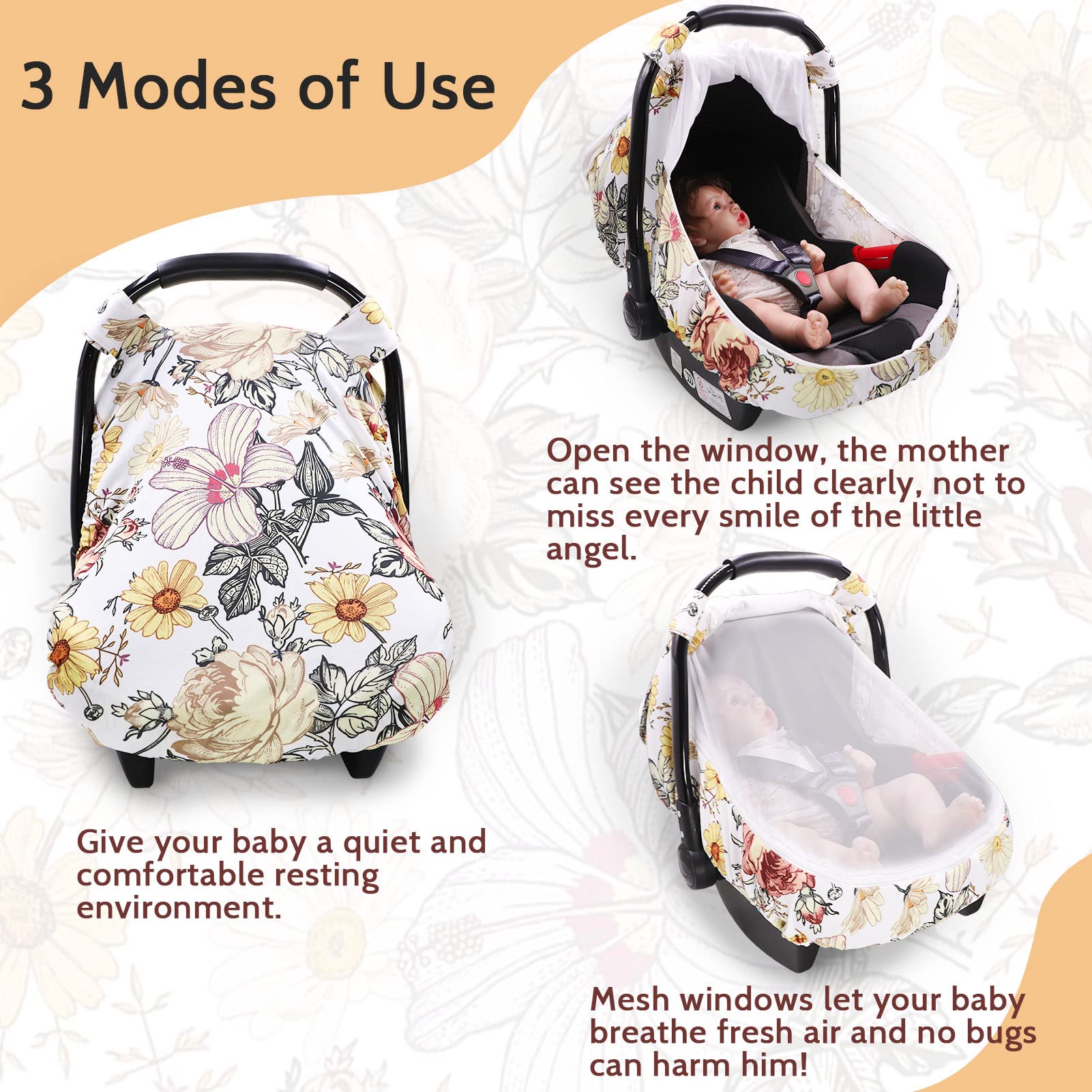 HNHUAMING car seat cover zipped peep-windows provide quick checks without removing the cover.