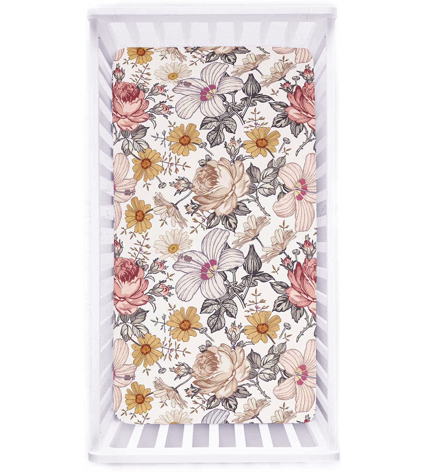 HNHUAMING daisy floral crib sheet with soft microfiber for cozy naps.